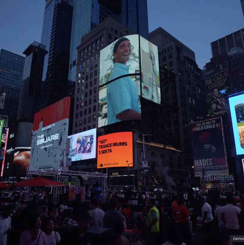 Creative work displayed on a billboard in Times Square